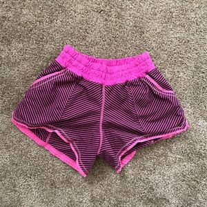Lulu lemon size 4 pink & purple striped shorts